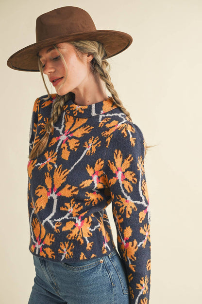 &MERCI - FLORAL MOCK NECK SWEATER MSW11101