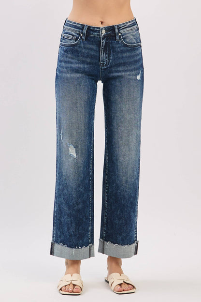 Petra153 - P1546T-DA MID RISE LOOSE STRAIGHT W/ CUFFED HEM JEANS