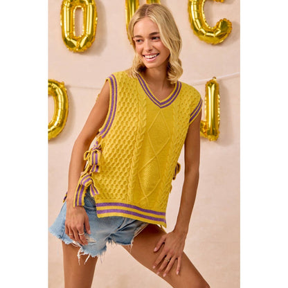 Textured knit side tie sweater top