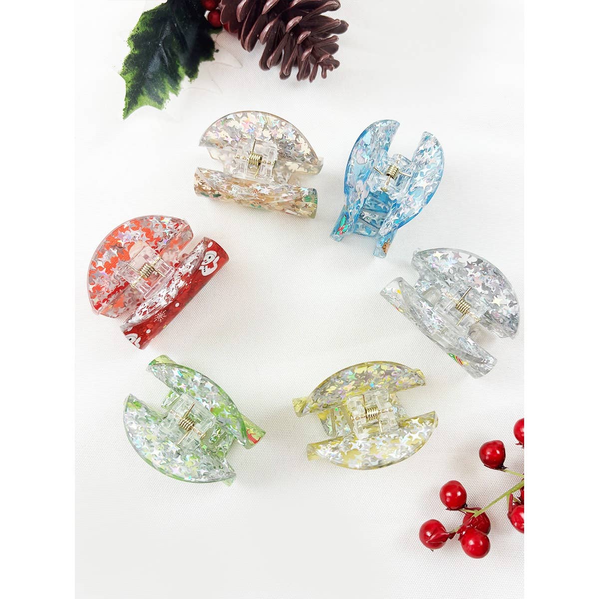 Love and Repeat - Christmas Prints on Glitter Mini Hair Claw Clip