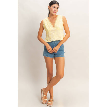 HYFVE - V-Neck Floral Lace Trim Top