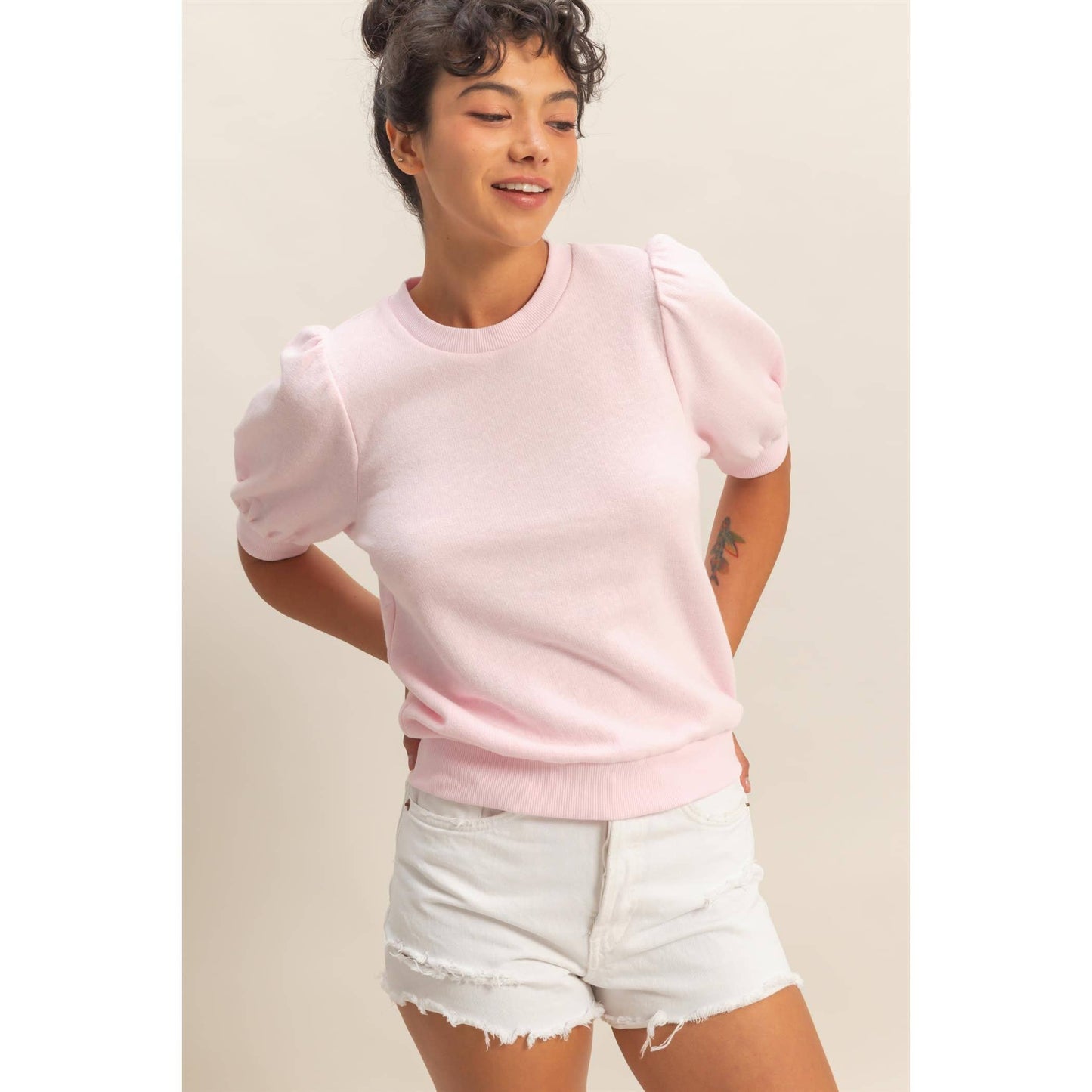 Puff Short Sleeve Crew Neck Top