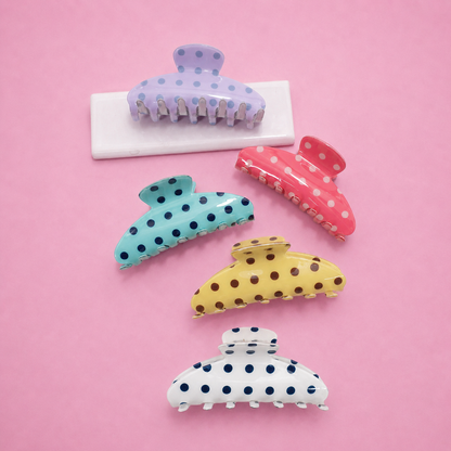 JOSSLYN by wall to wall - Retro Polka Dot Hair Claw - Glossy Spotted French | 40H1099