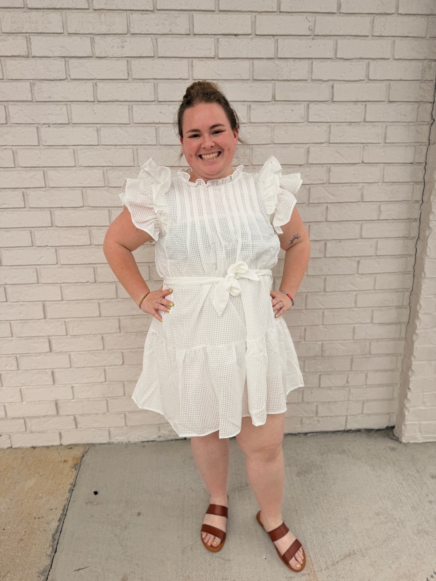 organza tiered ruffle sleeve dress with belt