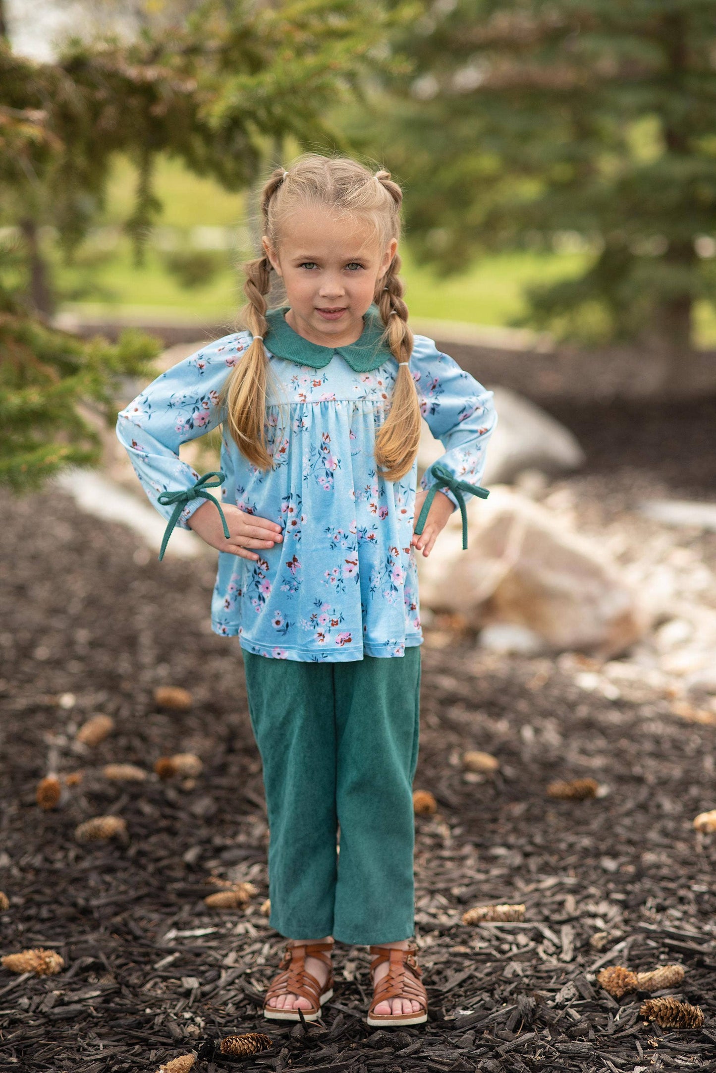 Wren & James - Kids Dark Teal Corduroy Pocket Bow Winter Pant Set