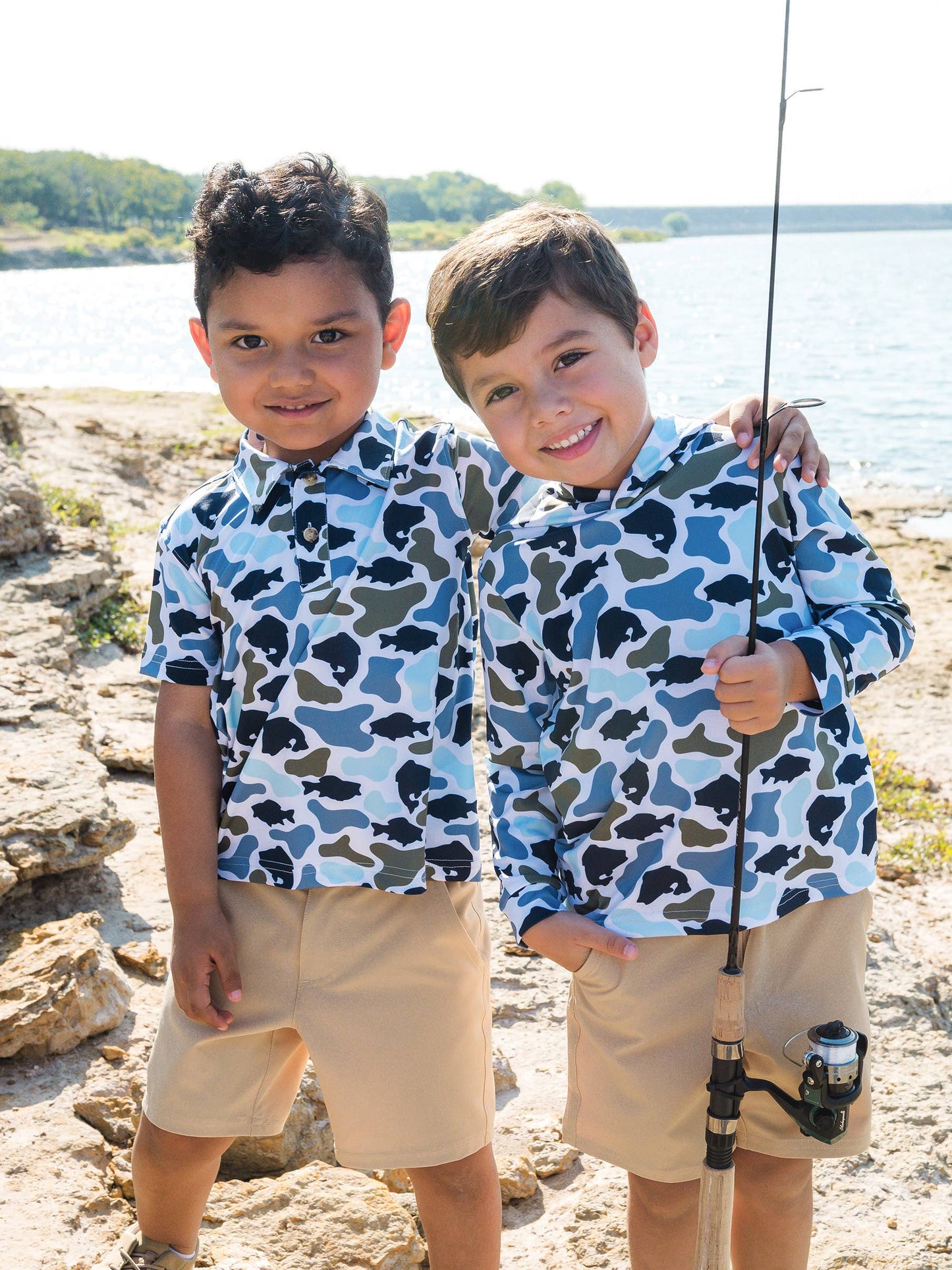 RuffleButts + RuggedButts - Boys Fish Camo Catch Knit Short Sleeve Performance Polo
