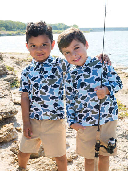 RuffleButts + RuggedButts - Boys Fish Camo Catch Knit Short Sleeve Performance Polo