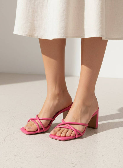 CCOCCI - JENNA Square Toe Strappy Slip On Block Heel Sandals
