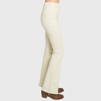 Petra153 - (PETITE) PZ772HF-BE HIGH RISE PULL-ON BOOTCUT W/ FRAYED HEM
