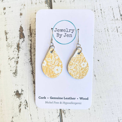 Jewelry By Jen - Small Teardrop: Yellow & White Flowers