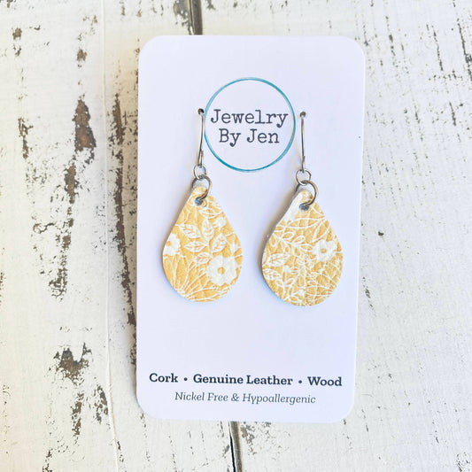 Jewelry By Jen - Small Teardrop: Yellow & White Flowers
