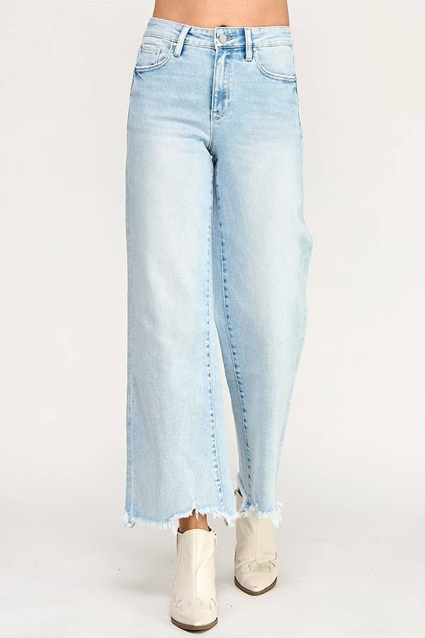 Petra153 - P1590W-LA HIGH RISE WIDE LEG W/ DESTROYED HEM JEANS