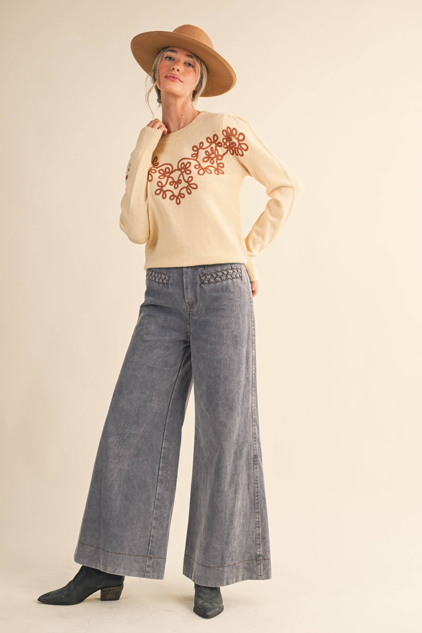 &MERCI - FLORAL KNIT DESIGN PULLOVER SWEATER MSW11201