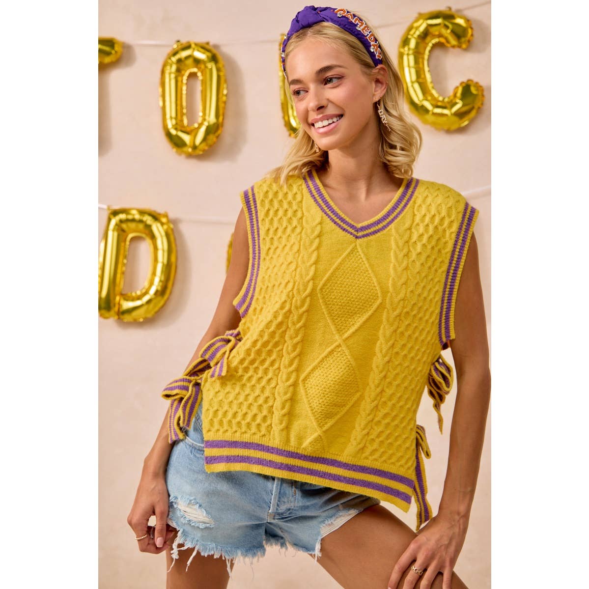 Textured knit side tie sweater top