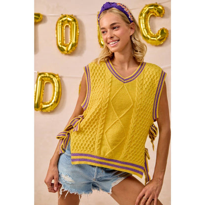 Textured knit side tie sweater top