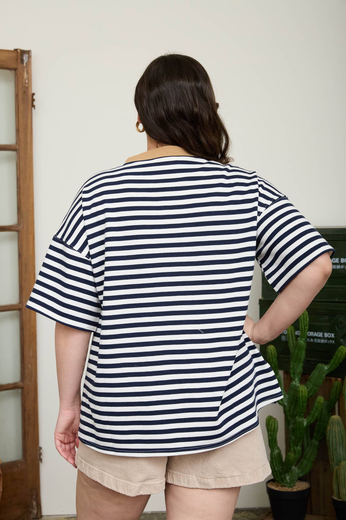 PLUS STRIPE COLORBLOCK DETAIL SHORT SLEEVE KNIT T-SHIRT