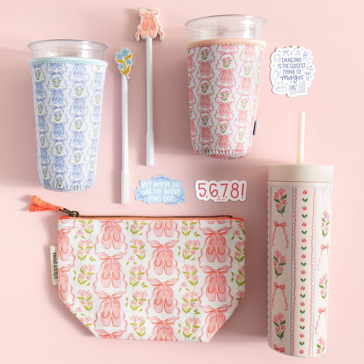 Pippi Post - Ballet Slippers & Florals Canvas Zipper Pouch