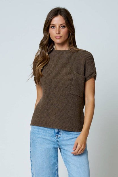 Blu Pepper - POCKET DETAIL DROP SHOULDER SHORT SLEEVE SWEATER