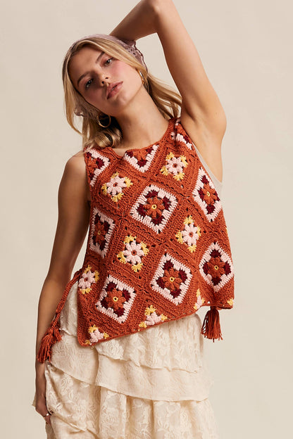 Crochet Granny Square Tassel Tie Vest