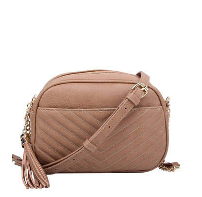 MiMi Wholesale - Veronica V-Stitched Tassel Crossbody Bag with Zipper