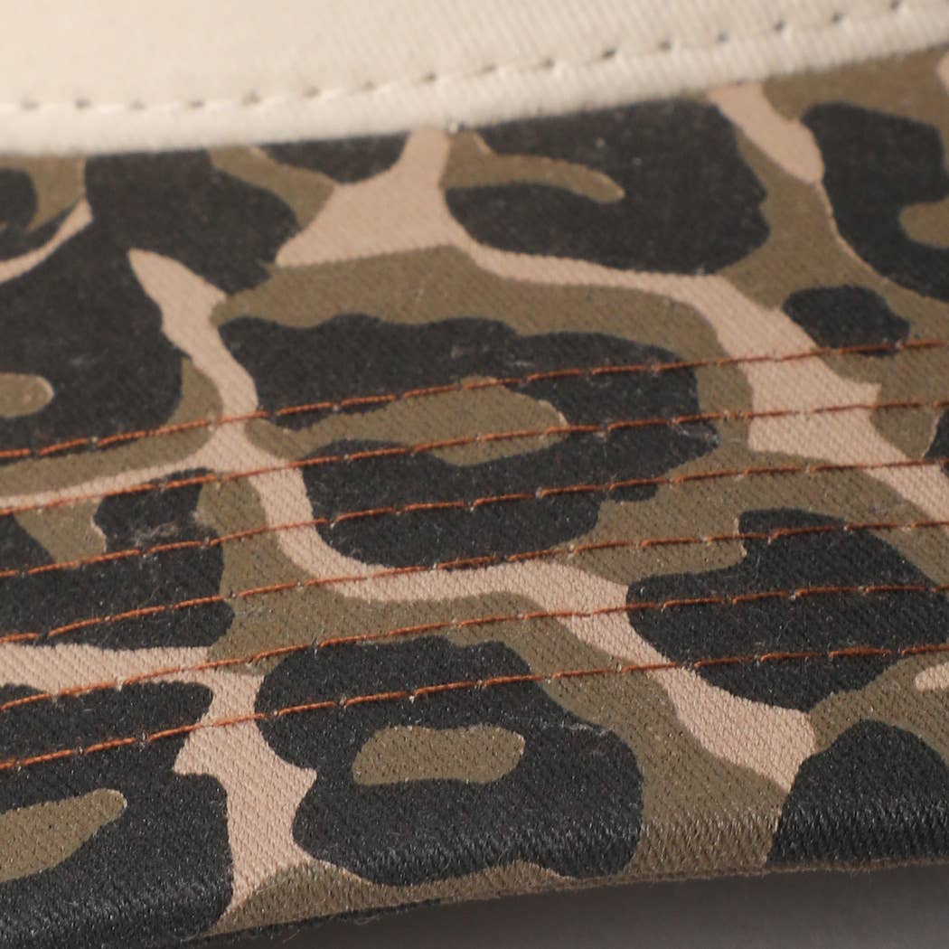 Fashion City - Two Tone Leopard Printed Canvas Trucker Hat