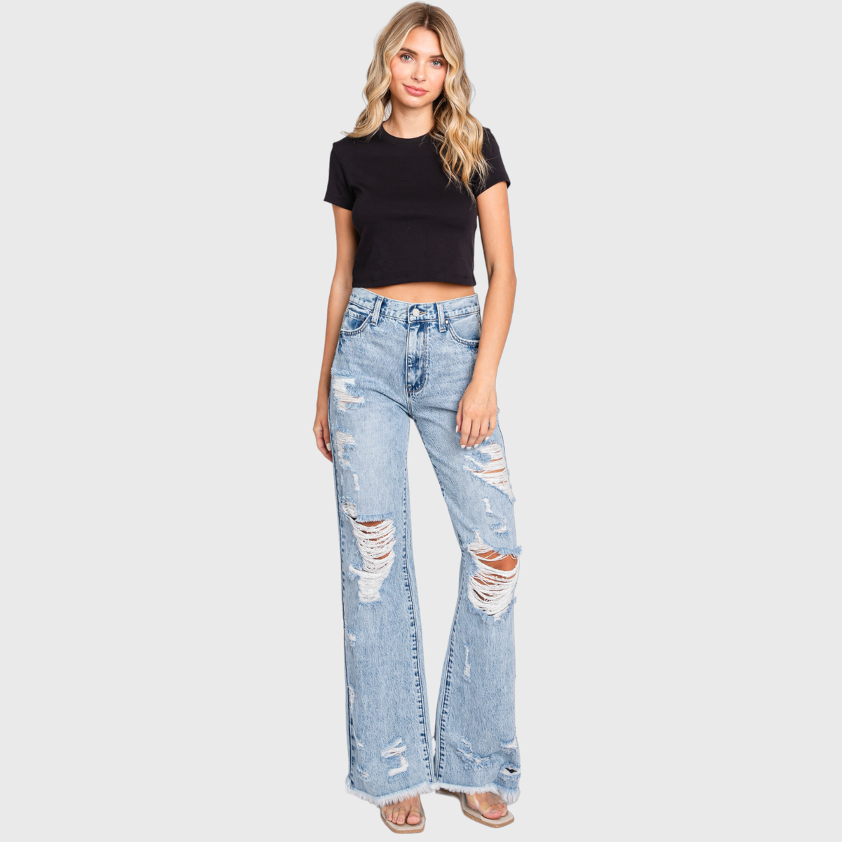 Petra153 - P865VXF-LT DESTROYED HIGH RISE RIGID VINTAGE FLARE JEANS