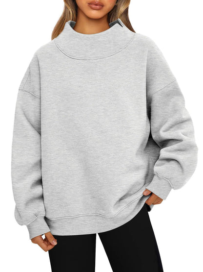 Suhkasana - Women's Oversized Mock Neck Fleece Pullover Sweatshirt