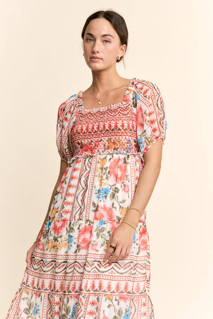 Davi & Dani - FLOWER PRINTED CHIFFON MAXI DRESS