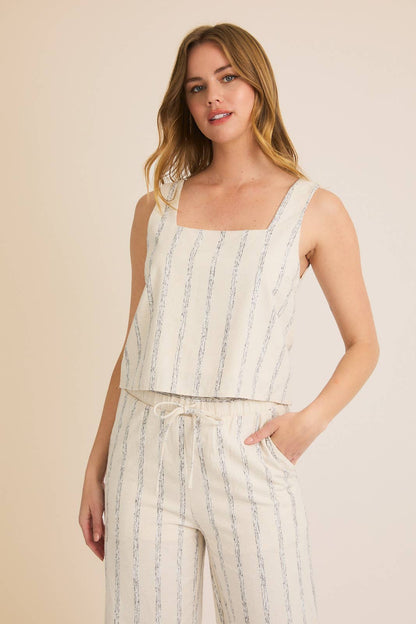 GILLI - SQUARE NECK TOP AND ELASTIC WAIST TIE ABSTRACT PRINT PANTS