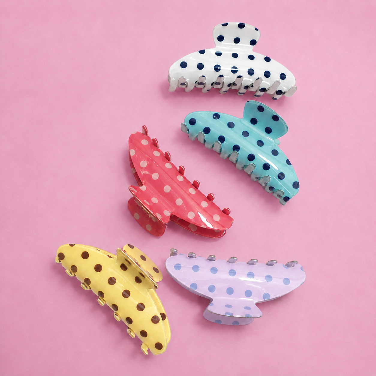 JOSSLYN by wall to wall - Retro Polka Dot Hair Claw - Glossy Spotted French | 40H1099