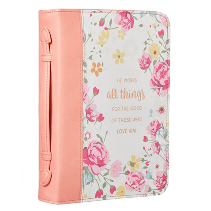 Christian Art Gifts - He Works All Things for Good Floral Faux Leather Bible Cover