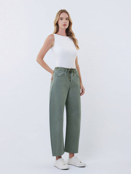 VERVET by FLYING MONKEY - SUPER HIGH RISE DRAWSTRING WB WIDE BARREL JEANS T7041OLV