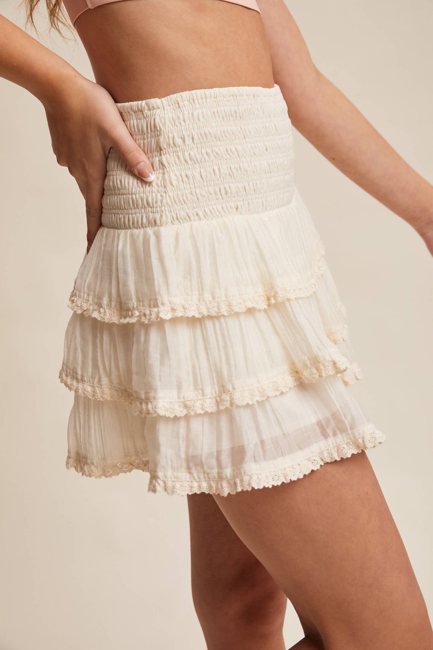 Listicle - Tiered Ruffle Lace Trim Skort LP0265