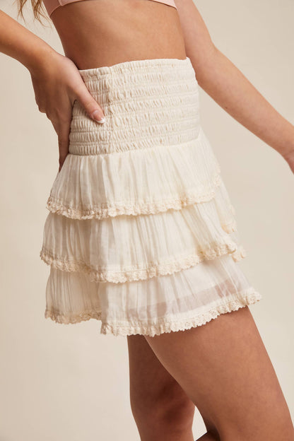 Listicle - Tiered Ruffle Lace Trim Skort LP0265