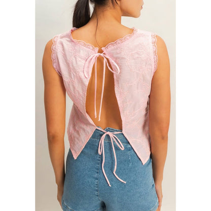 HYFVE - V-Neck Floral Lace Trim Top