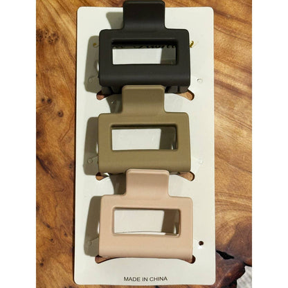 Love and Repeat - Neutral Color Medium Size  Rectangle Hair Claw Set