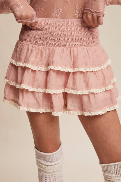 Listicle - Tiered Ruffle Lace Trim Skort LP0265