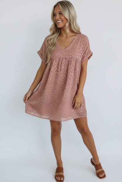 Kori America - ANIMAL PRINT JACQUARD V NECK BABYDOLL DRESS