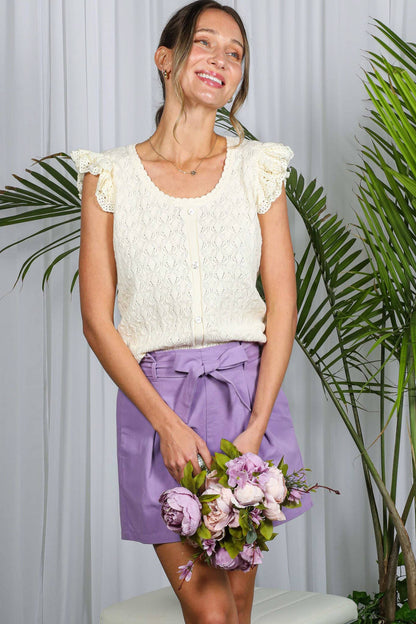 Eyelet Lace Cap Sleeve Crochet Knitted Tank Top