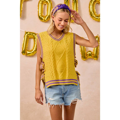 Textured knit side tie sweater top