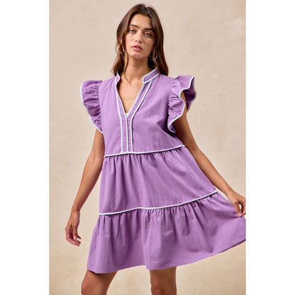 Contrast binding ruffled dress