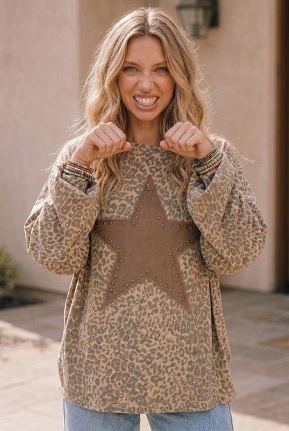 Kori America - Leopard Print Star Patch Oversized Pullover