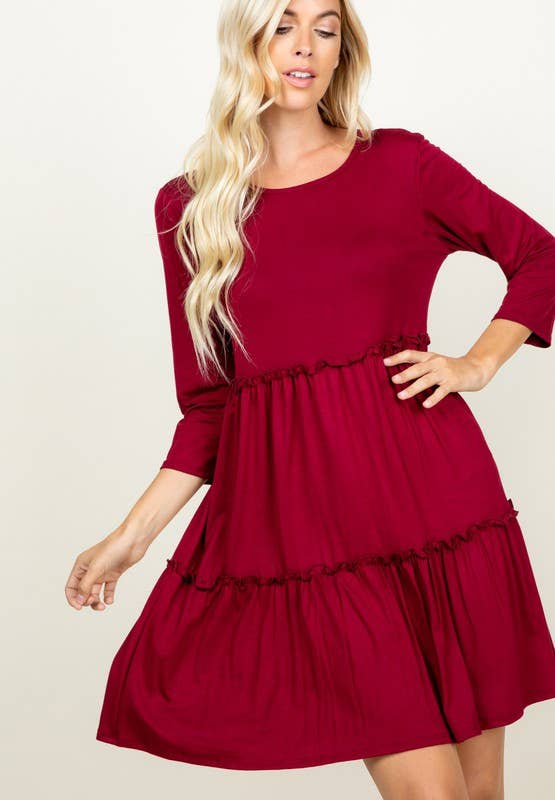 BLACK SOLID DRESS WITH RUFFLE DETAIL