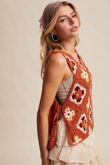 Crochet Granny Square Tassel Tie Vest