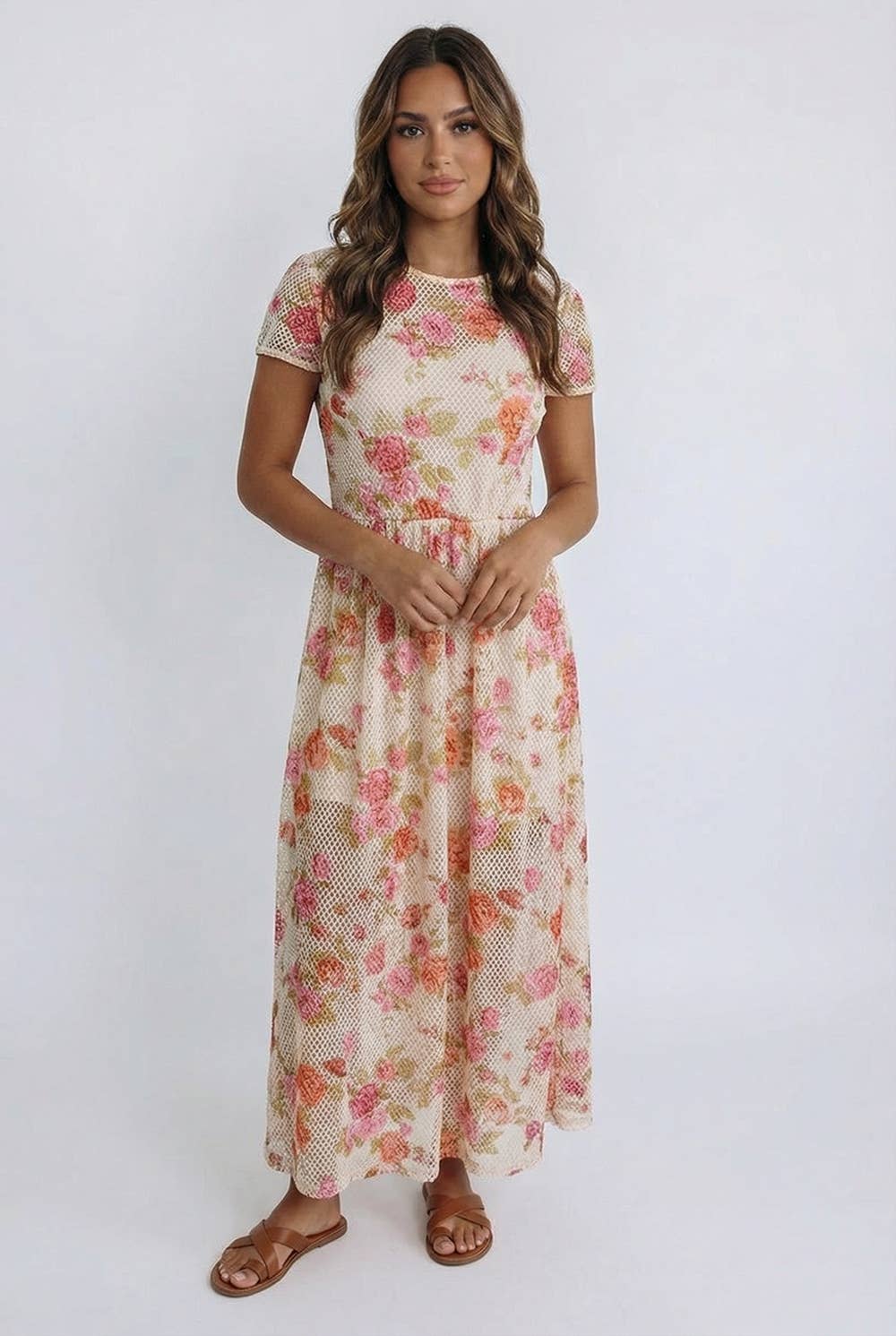 Kori America - FLORAL PRINT NETTED LINED MIDI DRESS