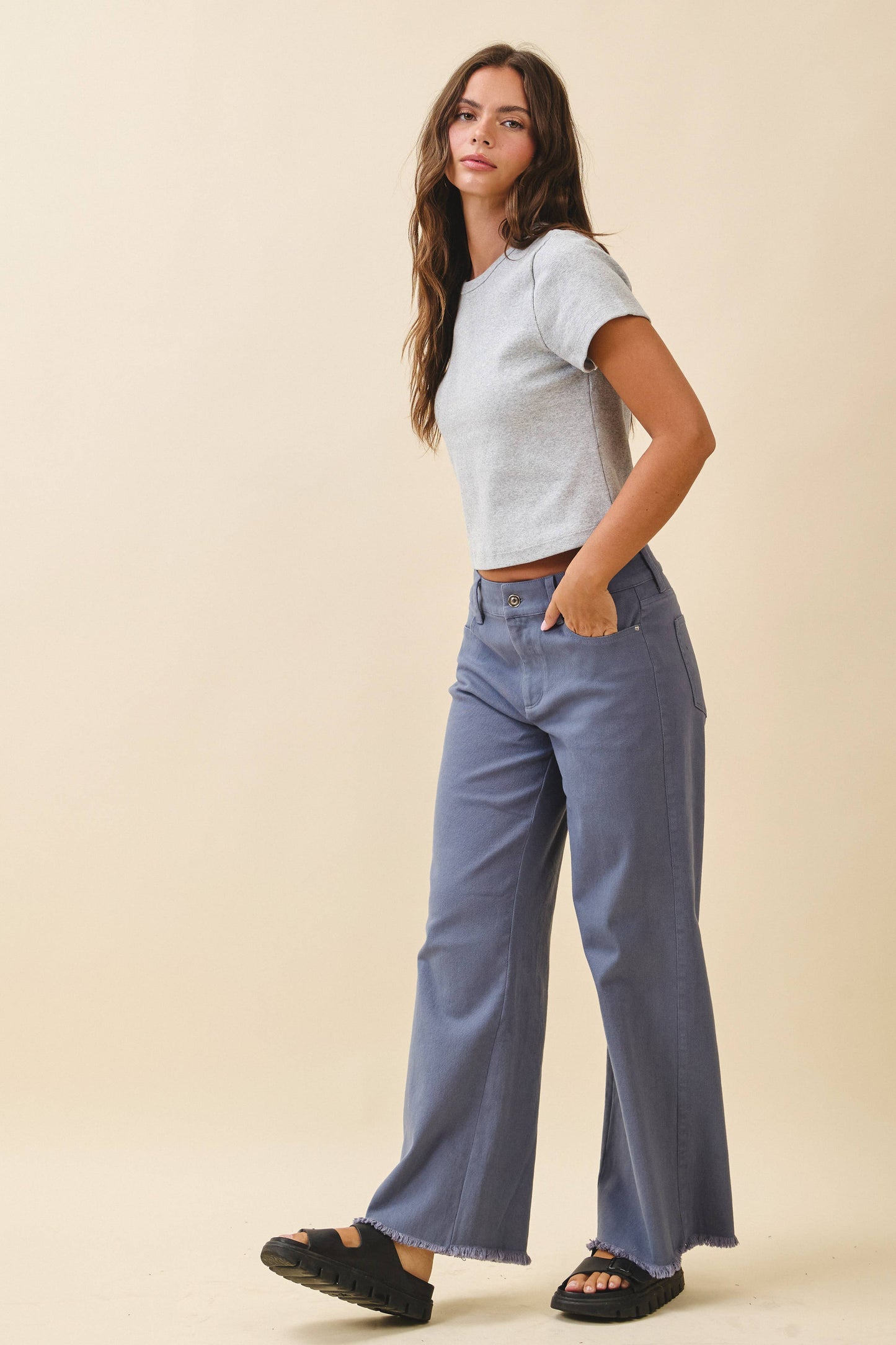 AEMI + CO - 7164GK Wide Leg Raw Hem Denim Pants