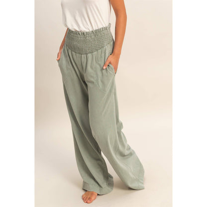 HYFVE - Mineral Washed Wide-Leg Smocked Waist Pants