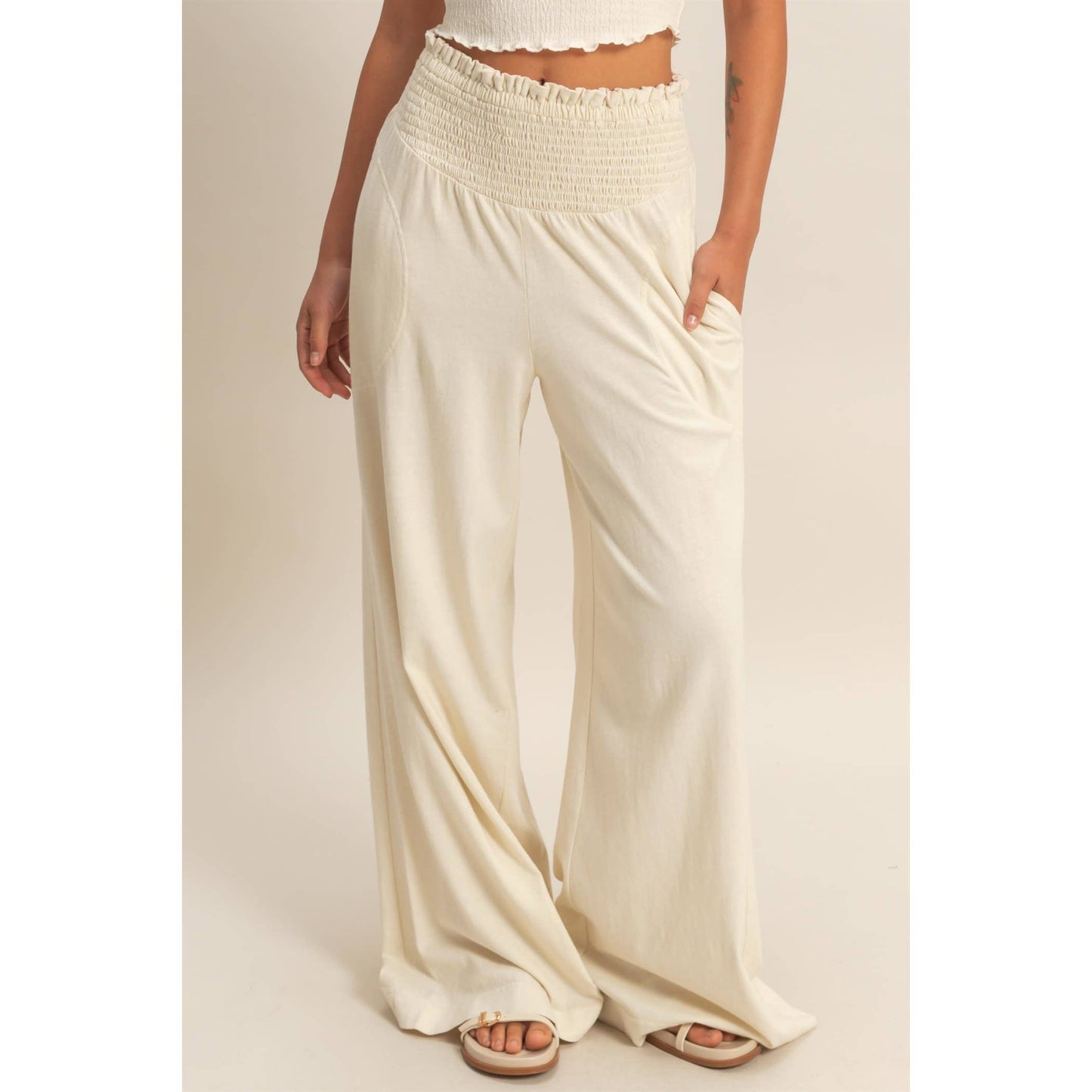 HYFVE - Mineral Washed Wide-Leg Smocked Waist Pants