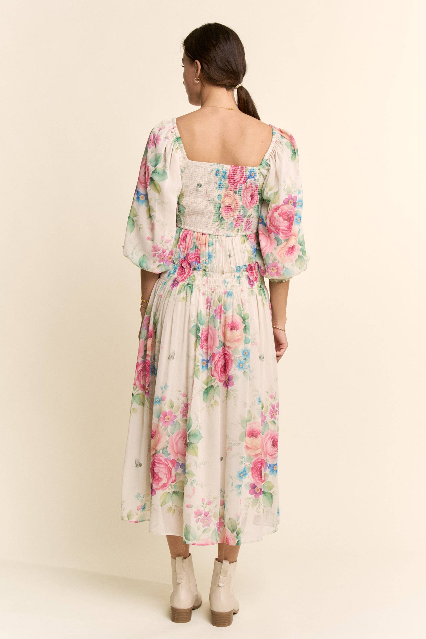 Davi & Dani - PLUS FLOWER PRINTED CHIFFON MAXI DRESS