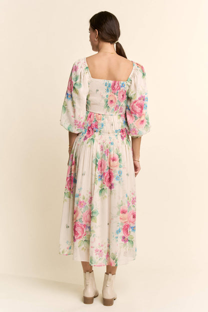 Davi & Dani - PLUS FLOWER PRINTED CHIFFON MAXI DRESS
